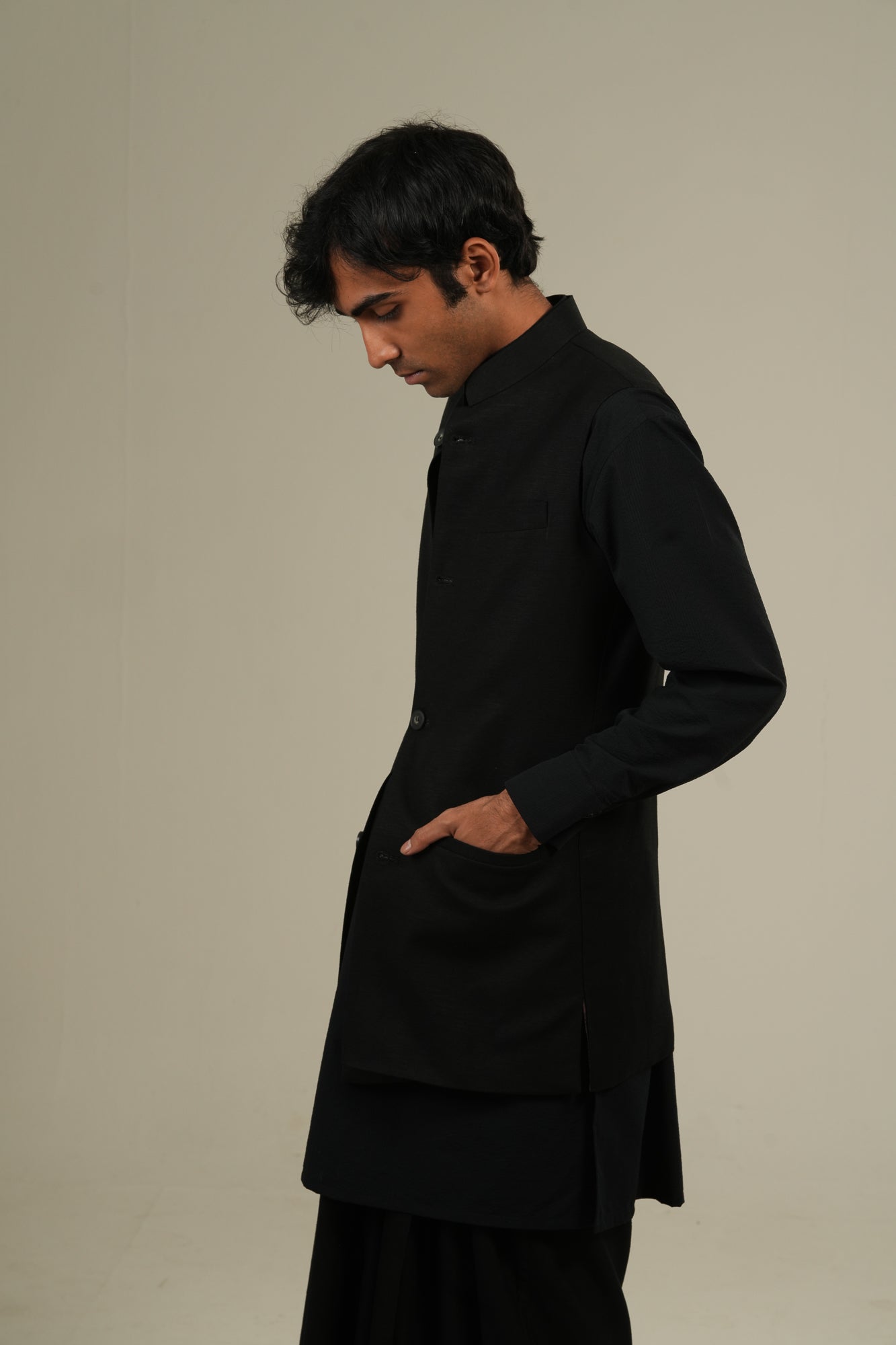 ছায়া— Black Linen Waistcoat