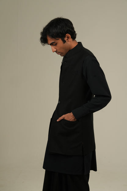 ছায়া— Black Linen Waistcoat