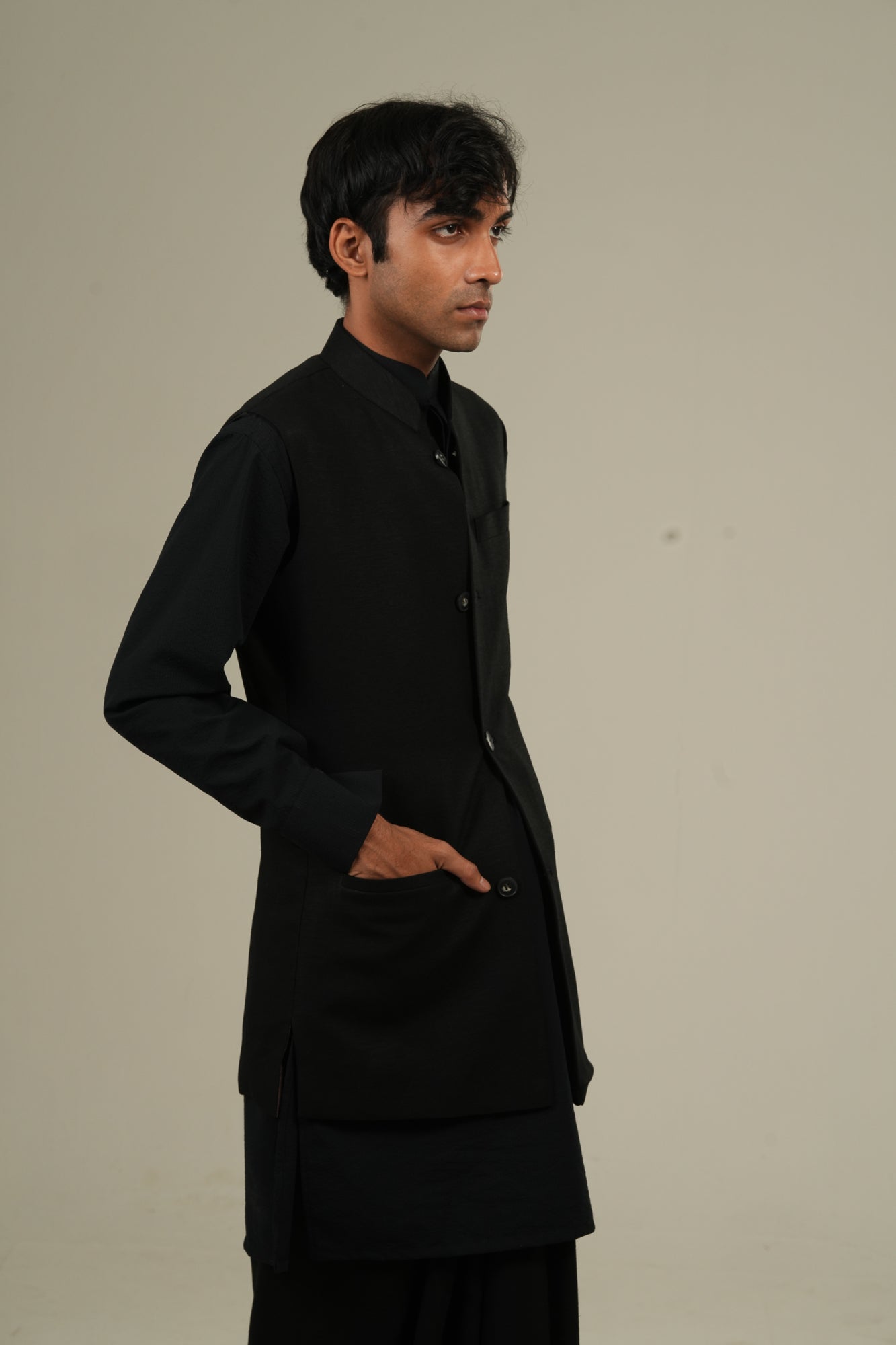 ছায়া— Black Linen Waistcoat