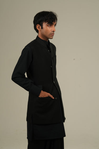 ছায়া— Black Linen Waistcoat