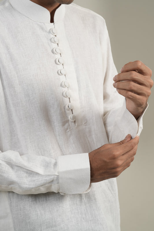প্রভাত — White Linen Kurta